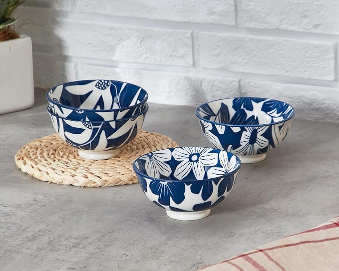 ONEMORE Ceramic Soup Bowls, 10 oz Cereal Bowls Set of 4, Blue Porcelain Bowls for Dessert, Ice Cream, Fruit, Scratch Resistant, Microwavable Dishwasher & Oven Safe, Stackable Kitchen Bowls