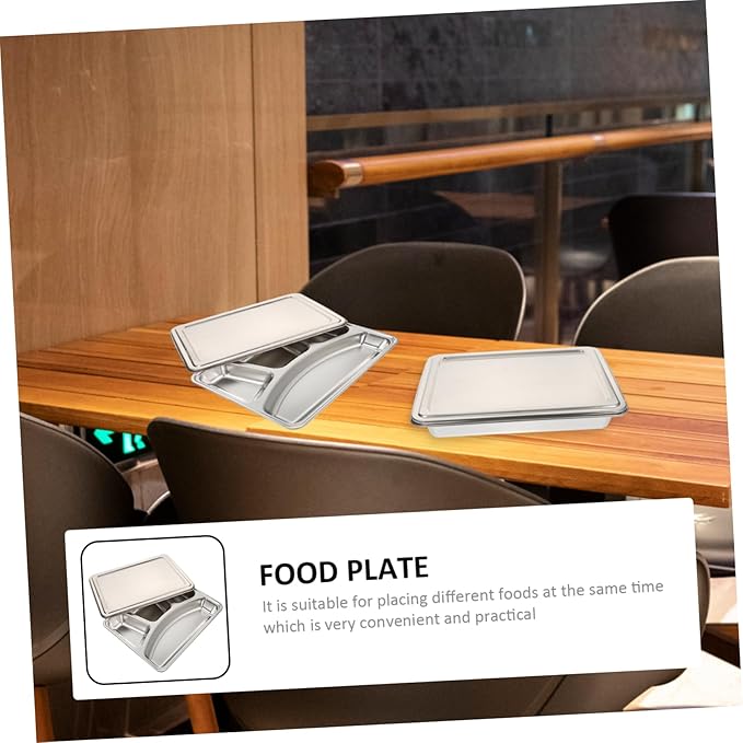 Stainless Steel Deep Compartment Lunch Tray Lid Sturdy Food Divided Plate for Students for School Lunches and Meal Prep