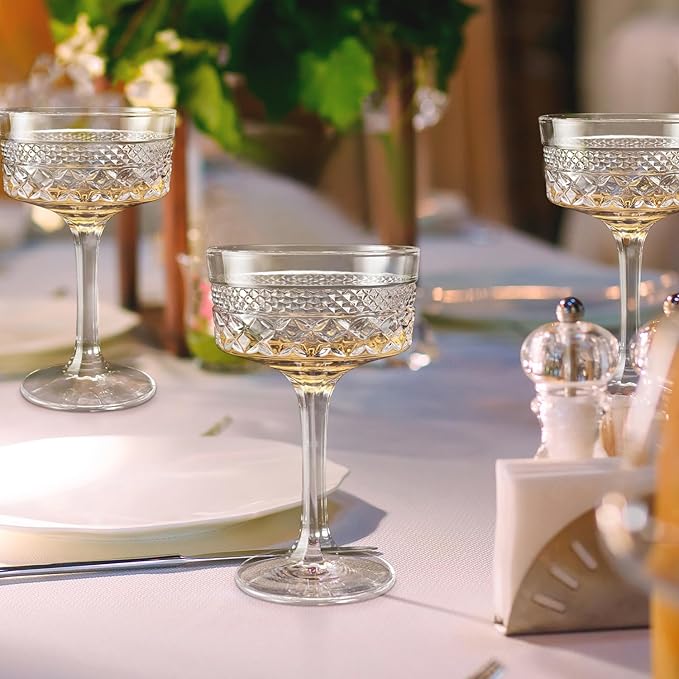 Whisquor 4Pcs Coupe Glasses, 10oz Vintage Martini Glasses Set, Lead-free Crystal Coupe Cocktail Glass, Martini Glassware for Espresso, Champagne, Cosmopolitan, Manhattan