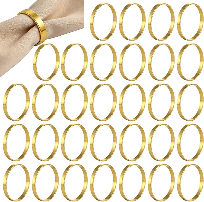100 Pcs Gold Napkin Rings, 1.6 x 0.2 in Metal Napkin Holders for Table Settings, Modern Napkin Ring Buckles for Dinners, Weddings, Banquets, and Parties