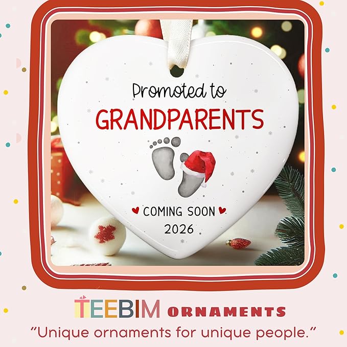 Grandparents Gifts - First Time Grandparents Gifts for Grandma, Grandpa - Baby Pregnancy Announcement Ornament for New Grandma - Grandpa to Be Ornaments 2026 - Ceramic Christmas Ornament