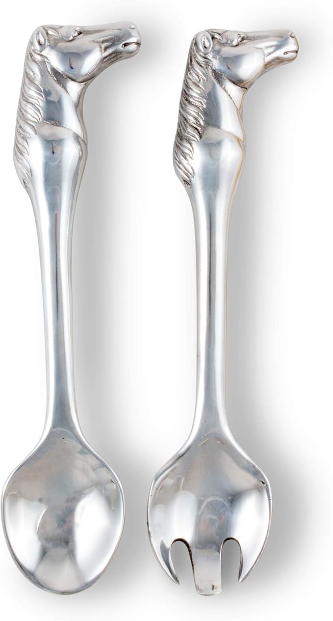 Arthur Court Designs Aluminum Horse Figural Salad/Food Serving Set Pair 11 inch Long