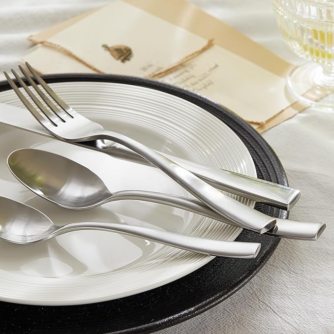 HIKAA Forged Silverware Set Stainless Steel Flatware Set,Service for 2,Matte Satin Polished Cutlery Set,Dishwasher Safe (Mattle Silver, 10PCS)