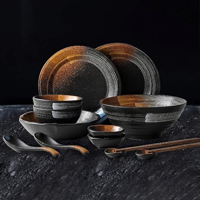 Dinner Plates,Ceramics Dinnerware Set, Style 32 Pieces Plates and Bowls Sets/Matte Porcelain Dinner Set with Sushi Plate for Restaurant,