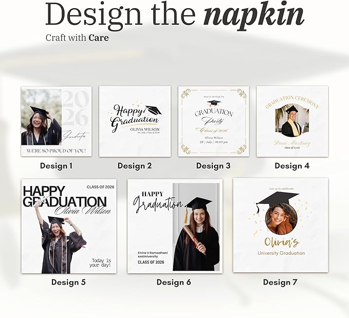 Class of 2026 Custom Napkins for Graduation - 25 Pcs Personalized Congrats Grad Cocktail Napkins - Gift for High School College Celebration Graduates Party Supplies Table Decor