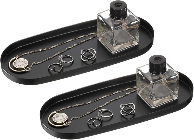 uxcell 2pcs Rectangle Serving Trays, 4 x 9inch Metal Serving Platter Board Bathroom Tray for Coffee Party Home Decor Cheese Dish Cake Dessert, Black