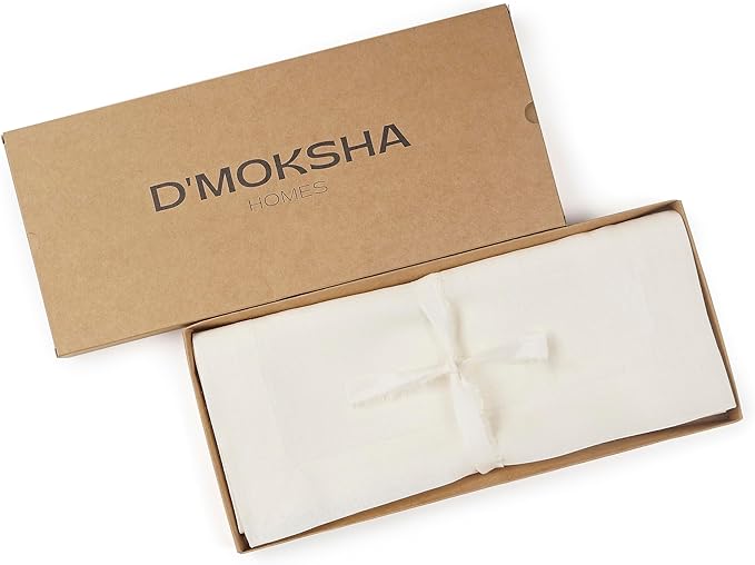 D'Moksha Homes Linen Ivory Table Runner 72 Inches Long - 100% Pure Linen 14 x 72 Inch Table Runner for Dining, Winter, Christmas, Holiday, New Year - Machine Washable