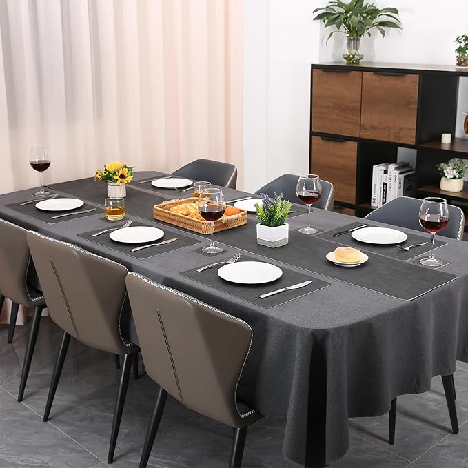 Table Runners 55 Inches Long, Dual-Sided Faux Leather Farmhouse Table Runner Waterproof Heatproof Non-Slip for Living Room Party Home Decor Holiday Decorations(Gray, 12 x 55 Inch)
