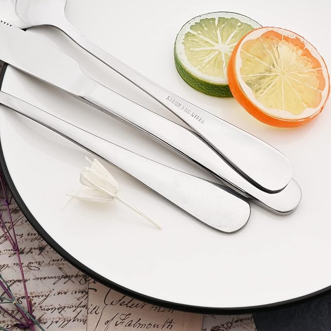 JASHII 25-Piece Fork Spoon Knife Silverware Set with Serving Utensils for 4, Food Grade Stainless Steel Flatware Cutlery Set for Home and Restaurant, Dishwasher Safe - Shiny Silver