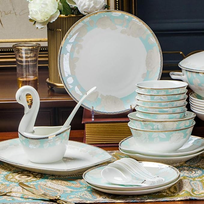 Jingdezhen Ceramic Dinner Kitchen Tableware Plate Dish Bowl Dinnerware Set Kitchen Tableware Ceramics Dinnerware Set-WHITE