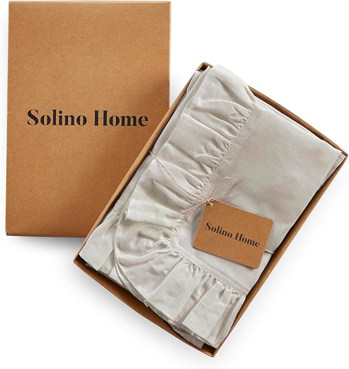 Solino Home Linen Ruffle Cloth Napkins Set of 4-100% Pure Linen Light Natural Dinner Napkins 20 x 20 Inch - Gabrielle Ruffle, Handcrafted and Machine Washable