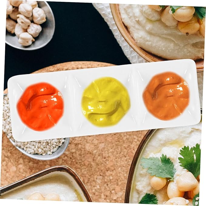 GLEAVI 4Pcs Ceramic Serving Platter Compartment Appetizer Dishes Sauce Cups for Ketchup Soy and Snacks for Parties and Gatherings
