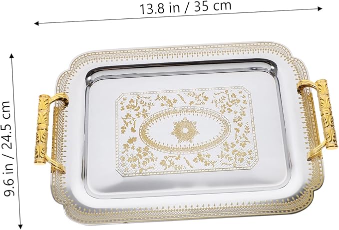 Garneck 1pc Creative European Plate Serving Tray Vintage Double Handle Buffet Tray for Home Parties and Restaurants Easy to Clean Gold Pattern for Cakes and Fruits