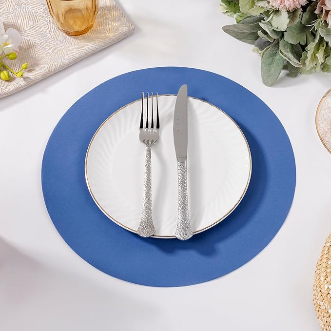 SHACOS 100 pcs Round Paper Placemats Disposable 13 inch Colored Paper Decorative Place Mats for Wedding Birthday Party Bridal Baby Shower Table Decoration, Blue