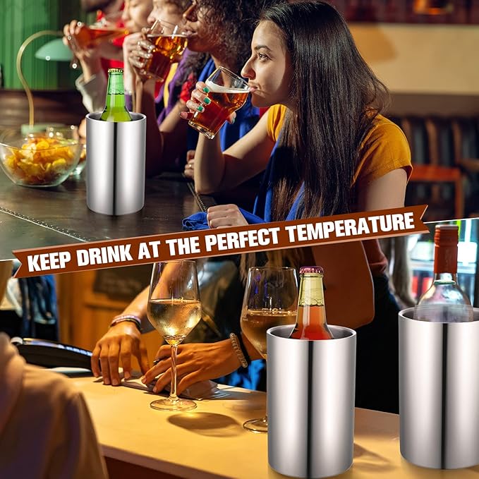 6 Pack Wine Chiller Bucket Wine Bottles Cooler Bulk, Stainless Steel Double Wall Insulated Champagne Ice Bucket for Parties,Fits for 750 ml Bottles(Silver)