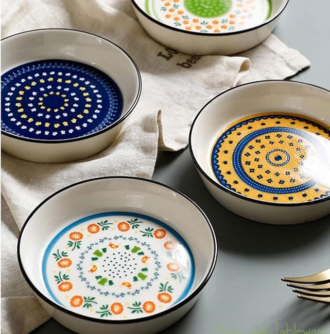 Appetizer Bowls Set of 4 Ceramic Sauce Dish Soy Sauce Dipping Plates Snack Sushi Fruit Appetizer Plates Side Dishes 4.33inches Salad Bowls (Color : Blue3)