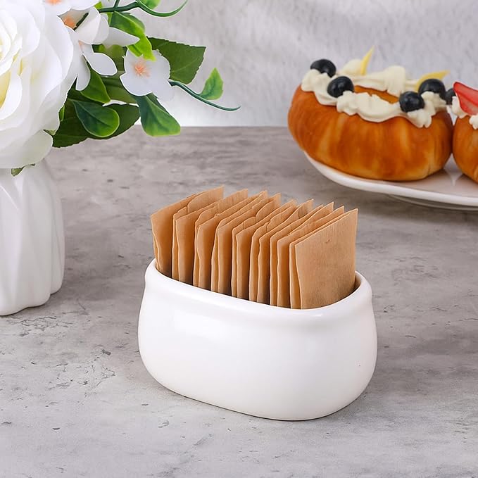 Set of 6 Sugar Packet Holder, Ceramic Sugar Caddy for Sweetener, Classic Restaurant White Tea Bag Organizer Bowl Storage Dish for Coffee Bar, Home