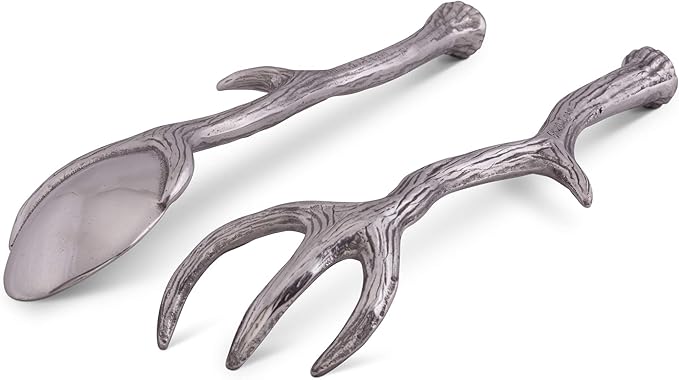 Arthur Court Designs Long Antler Aluminum Salad Serving Spoon and Salad Serving Fork, Salad Servers Set 13.25 inch Long
