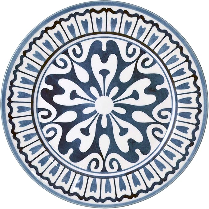 Tudor Royal Collection 24-Piece Premium Quality Round Porcelain Dinnerware Set, Service for 6 - HENNA BLUE, See 10 Designs Inside