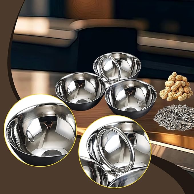 Stainless Steel Snack Serving Bowls Food Serving Trays 3 Compartment Portable Appetizer Platter for Kitchen Bar Dried Fruits, Silver