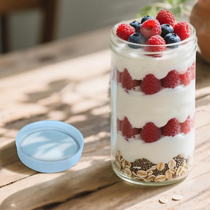 Overnight Oats Containers with Lids, 24oz Glass Jars with Lids 8 pcs, Light Blue, Wide Mouth Mason jars for Salad, Yogurt, Snacks, Meal Prep