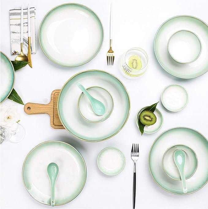 Ceramic Tableware Set, 46 Pieces Of 10-person Dinner Plates, Dishwasher And Microwave Safe, Family Gathering Tableware, Durable White Round Plates And Bowls (Blue)