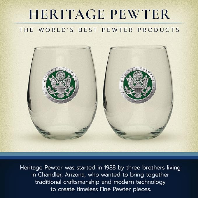 Heritage Pewter Army Stemless Glass Goblets – Set of 2 | 15 OZ Goblet Wine Glasses | Expertly Crafted Pewter Glass