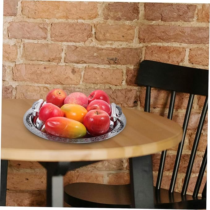 Mobestech Round Pattern Tray Silver Serving Plate Fruit Trays for Serving Round Bread Plate Storage Dish