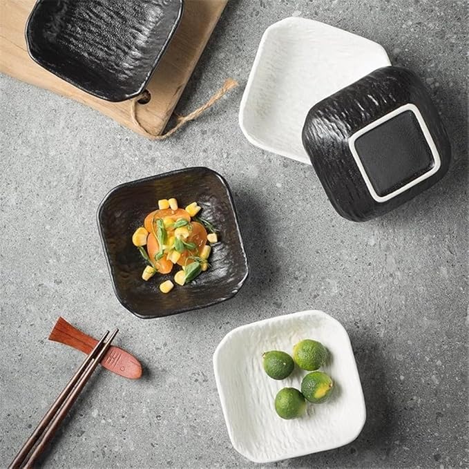 Appetizer Plates Stone Texture Square Sauce Dish Western Restaurant Dip Small Bowl Ceramic Restaurant Dip Flavor Dish for Condiment(Black)