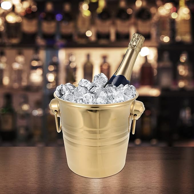 Stainless Steel Ice Bucket Beer Whisky Cooling Containers Tiger Head Ice Bucket Wine Bar Party Favor- 3L (Golden)
