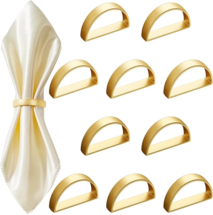 100 Pcs Stainless Steel Napkin Rings Metal Napkin Ring Holders Easter Modern Serviette Buckles Metallic Adornment for Spring Table Kitchen Dinner Party Wedding(Matte Gold Semicircle)