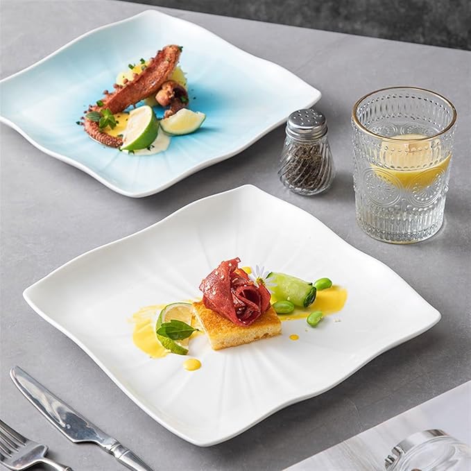 Dinner Plates Steak Plate Simple Square Ceramic Plate Creative Household Vegetable Plate Hotel Restaurant Tableware Serving Dishes(White,9 inch)