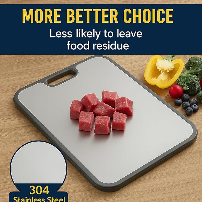 Stainless Steel Cutting Board, Metal Cutting Board 15"x10", Double-Sided Steel Chopping Board, Hygienic Non-Porous, Easy Clean Wheat Straw PP