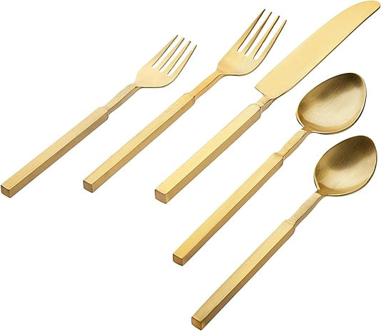 Godinger Flatware Set Matte Gold Cutlery - 20 Piece Set