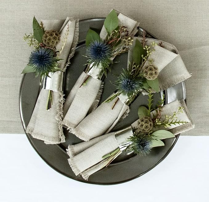 Solino Home Natural Linen Napkins Set of 4-100% Pure Linen Cloth Washable Dinner Napkins 20 x 20 Inch for Christmas, Holiday, New Year - Fringe