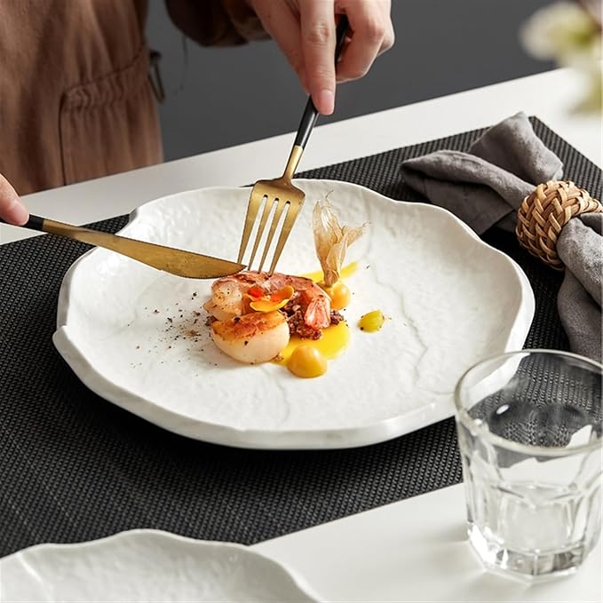 SONGCHAO Party Supplies Pure White Plate Ceramic Plate Irregular Plate Dish Dessert Plate Home Tableware Salad Plate Cafe Flat Plate Party Plates (Color : Large)