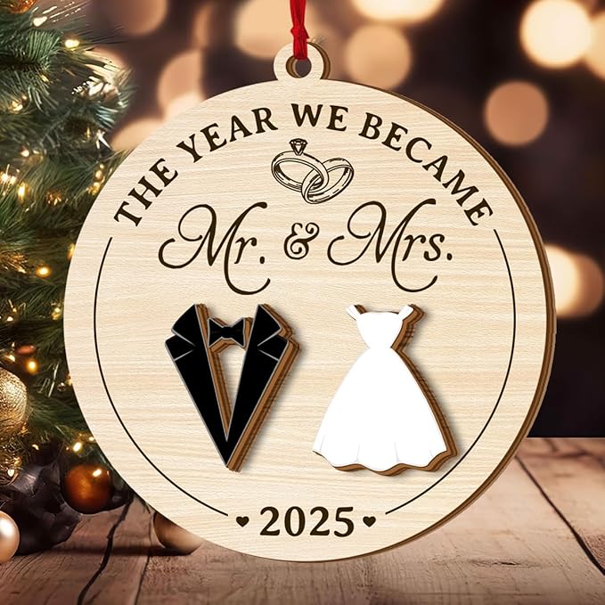 Jesuspirit Mr and Mrs Ornament - Wedding Gifts for Couples 2025, Bride, Groom, First Christmas Married Ornament, Bridal Shower Gifts (The Year We Became Mr. & Mrs. 2025)