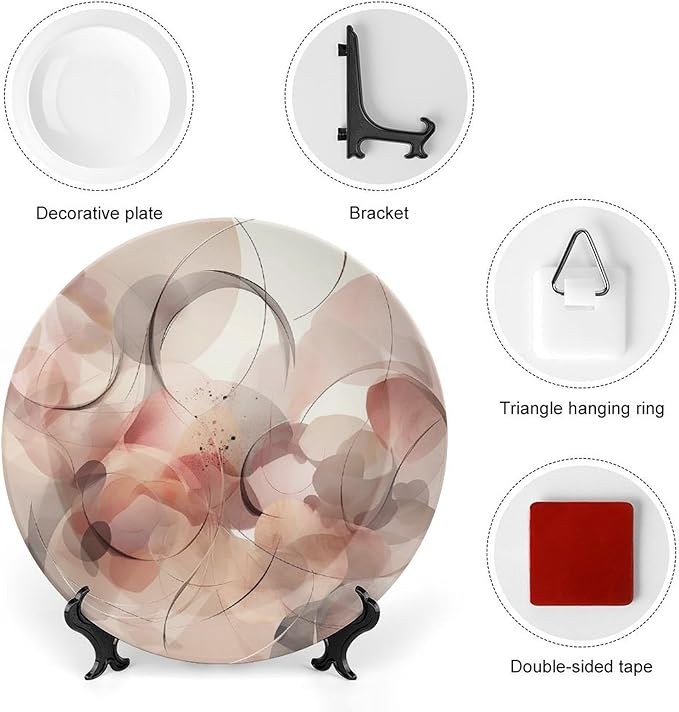 Decorative Plate 8inch Bone China Dessert Plates with Display Stand Ceramic Ornament Ceramic Plate Simple Background Decorative Plates Art Crafts Porcelain for Home Club Living Room