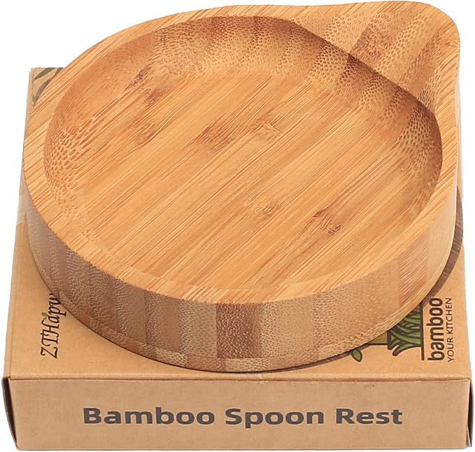 Spoon Rest for Stove Top, Bamboo Wood Spoon Holder for Kitchen Counter for Preventing Sauce Spillage, Round Utensil Rest for Spatula/Coffee Spoons/Forks, Kitchen Accessories Rustic Home Décor