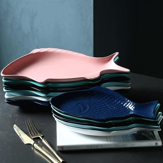 SONGCHAO Party Supplies Fish-shaped Ceramic Dinner Plate Home Kitchen Restaurant Snack Plate Steamed Fish Plate Fruit Plate Appetizer Plate Party Plates (Color : C)