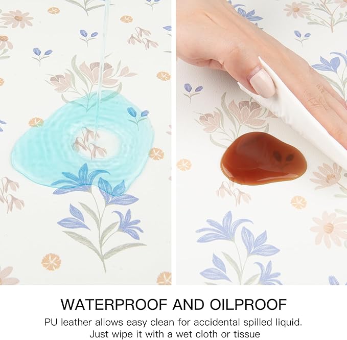 QIYI Placemats Set of 6, 12x18 Inch PU Leather Place Mats for Kitchen Dinning, Heat Resistant Anti Slip Floral Table Mats, Waterproof Wipeable Washable Placemat Party Table Décor, Minimal Flowers