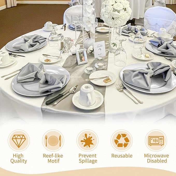 fani 100 Pcs Silver Charger Plates Bulk, 13'' Round Beaded Dinner Charger Plates, Plastic Reusable Vintage Table Decoration for Wedding, Party, Reception, Event, Holiday Supplies