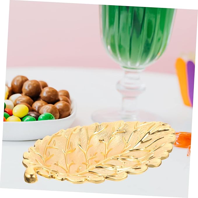 LIFKOME Leaf Shape Serving Tray for Snacks Fruits and Desserts Nordic Style Decorative Dish for Home Kitchen Bar and Party Use Medium Alloy Snack Plate Elegant Gold Finish