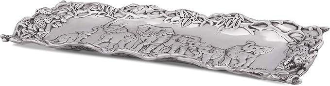 Arthur Court Aluminum Elephant Oblong Tray, 19 x 6.5 inch - Exquisitely Detailed with Savannah Landscape, Perfect for Engraving, Freezer & Oven Safe
