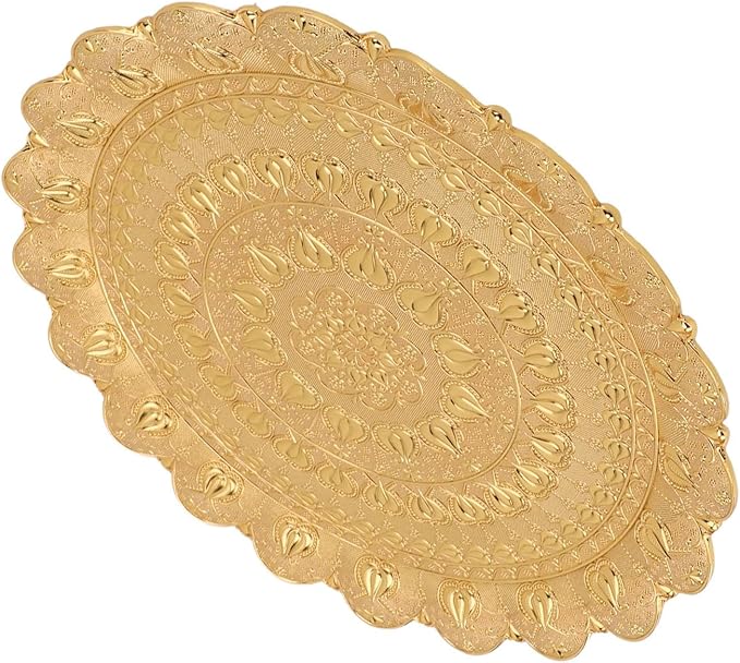 Fydun Turkish Ottoman Tea Coffee Serving Tray, Vintage Embossed Tray, Pattern Round Plate for Bar Outdoor Dessert Drinks Breakfast Dinner Golden (Gold)