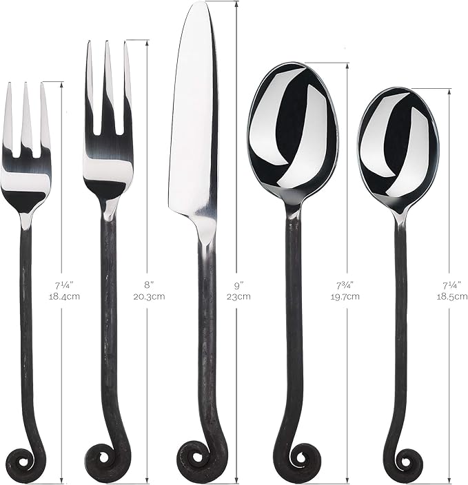 Gourmet Settings 20-Piece Flatware Treble Clef Collection Black Silverware Cutlery Kitchen Sets, Stainless Steel Utensils Knife/Fork/Spoons, Dishwasher Safe (34-350)