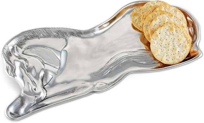 Arthur Court Aluminum Horse Figural Tray, 12 x 6 Inches, Equestrian-Themed with Detailed Mane Design, Food-Safe and Versatile Serving Platter