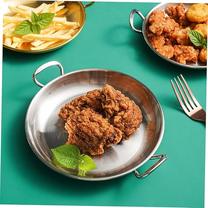 Stainless Steel Serving Plate Double Handles for Seafood and Snacks Kitchen Food Holder for Home Restaurant and Bar