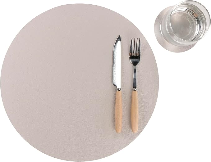 Wipeable Placemats and Coasters Leather Table Mats Waterproof Heat-Resistant Easy to Clean for Dining Table Set Kitchen Table Set of 6, Taupe