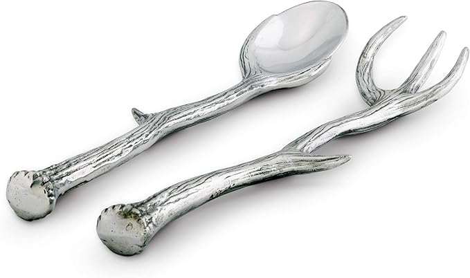 Arthur Court Designs Long Antler Aluminum Salad Serving Spoon and Salad Serving Fork, Salad Servers Set 13.25 inch Long